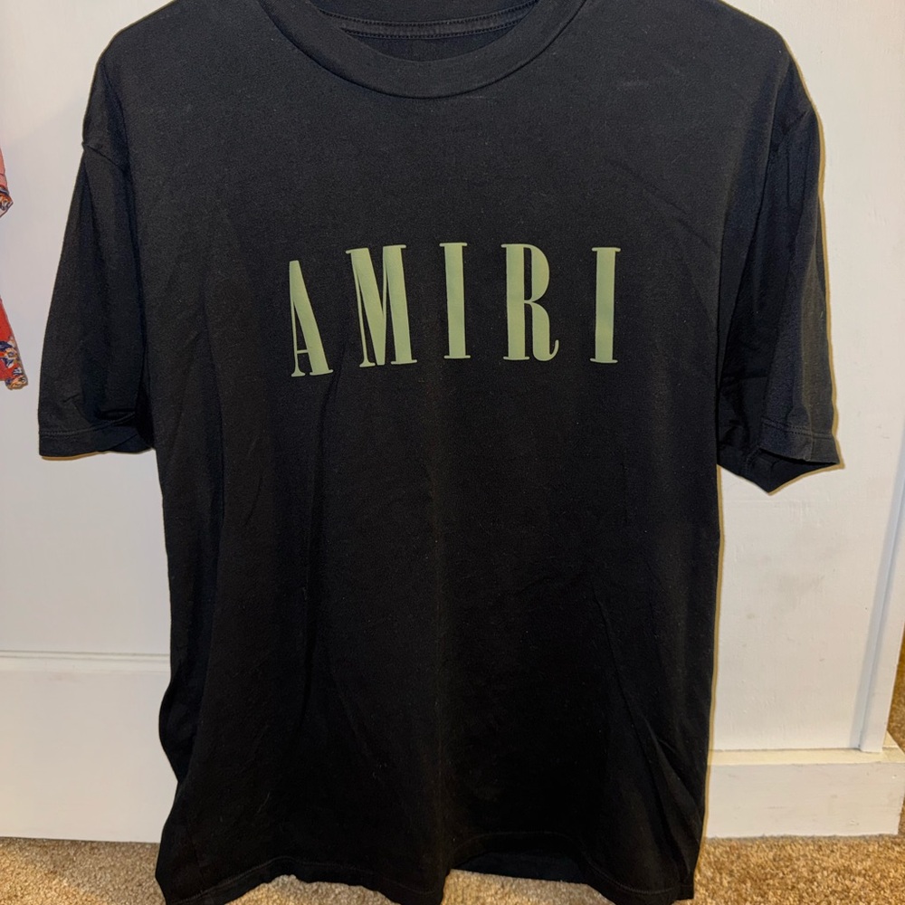 AMIRI Black Tee with Olive Green Logo